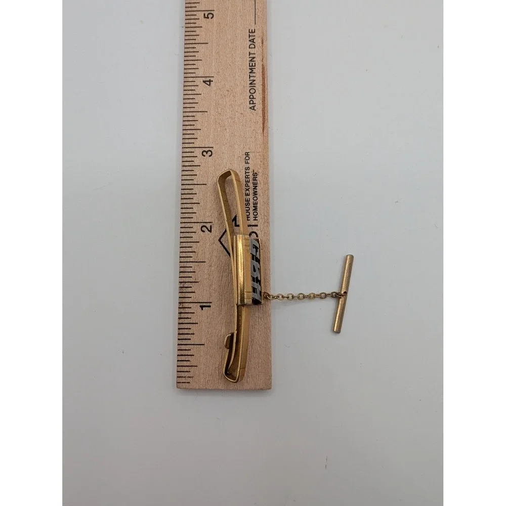 Swank Vintage Gold Tone‎ Monogram CBH Tie Clip Bar with Safety Chain T-Bar